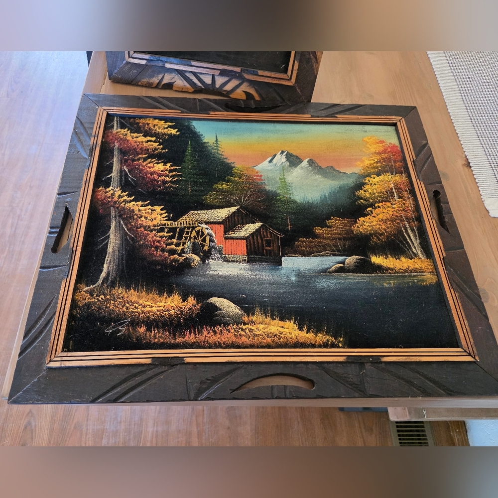 Vintage Velvet Nature Scene Painting